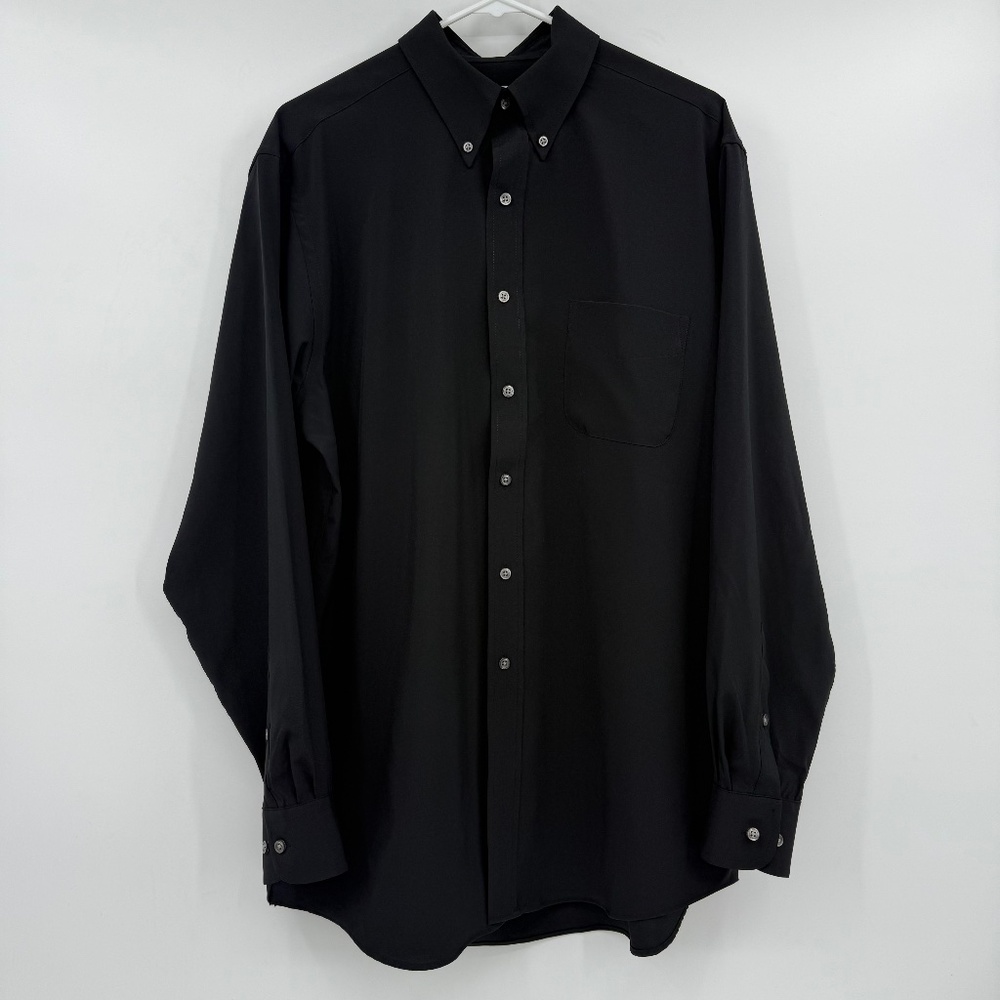 Club Room Shirt Men 16 Black Traveler Tech Regular Fit Long Sleeve Button Down